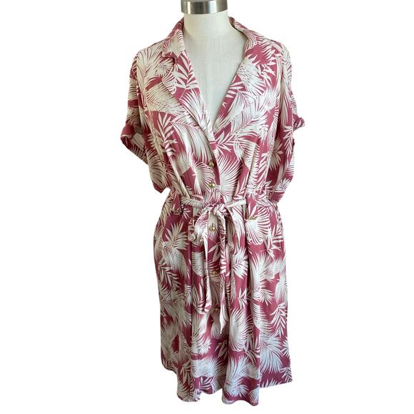 Torrid Shaded Palms Mini Rayon Slub Button Front Collared Dress Rose Size XL - Picture 2 of 9